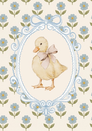 Patito con moño, marco azul