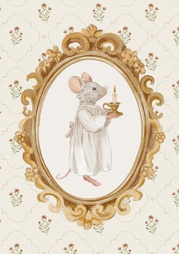 Ratoncito con vela, óvalo dorado