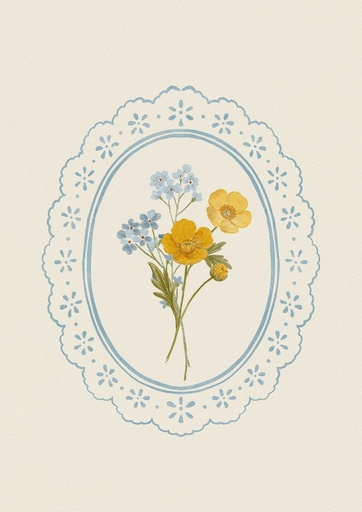 Flores silvestres en óvalo de encaje