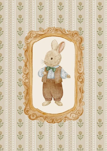 Conejo de traje, marco dorado