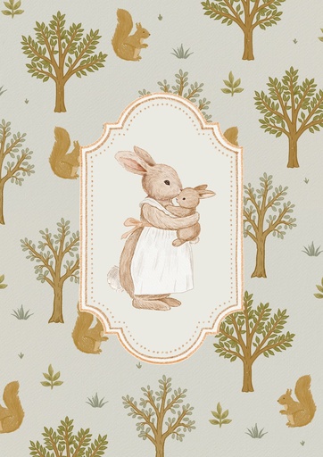 Mamá coneja sobre bosque gris