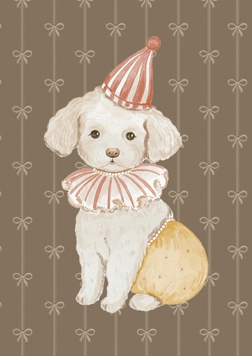Perrito payaso sobre café
